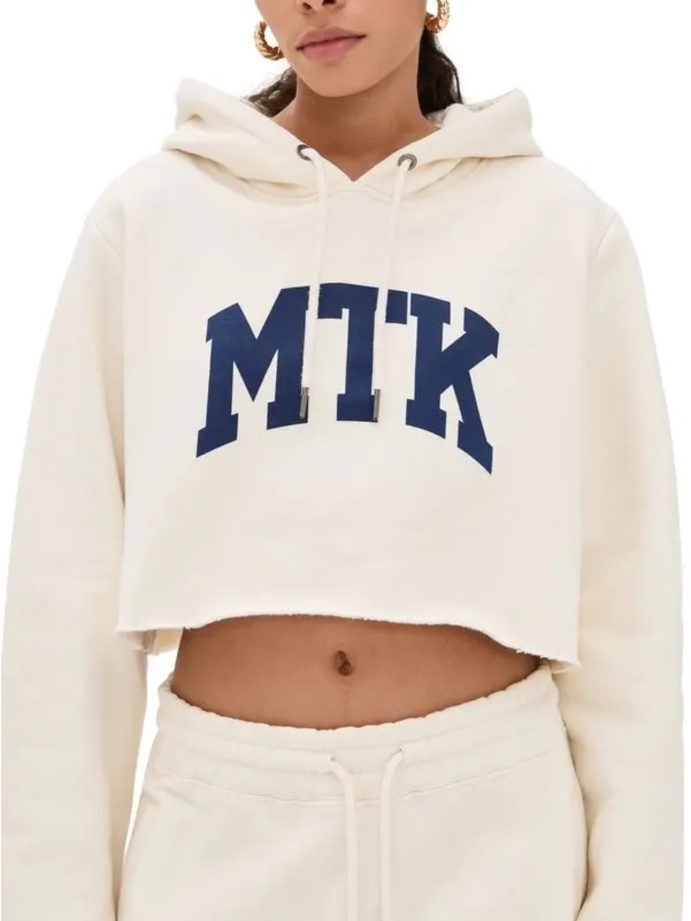 MTK Cropped Hoodie Sweatshirt - Cream/Navy - Picture 2 of 7